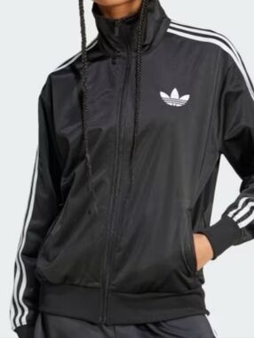 Adidas Black Jacket with White Stripes and Trefoil